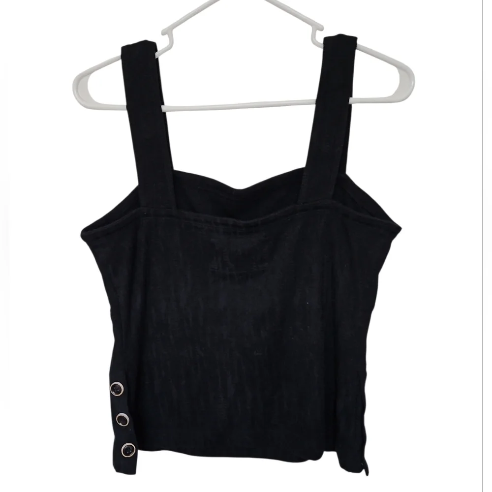 Mauve by Anthropology Black Tank Top Buttons Sides Sz S Womens - Picture 2 of 6